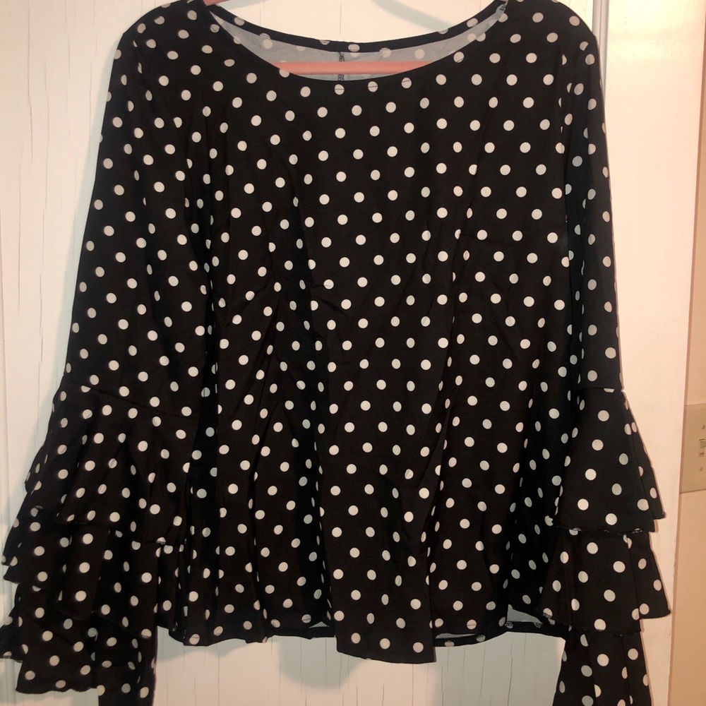 Polka Dot Tiered Sleeve Blouse